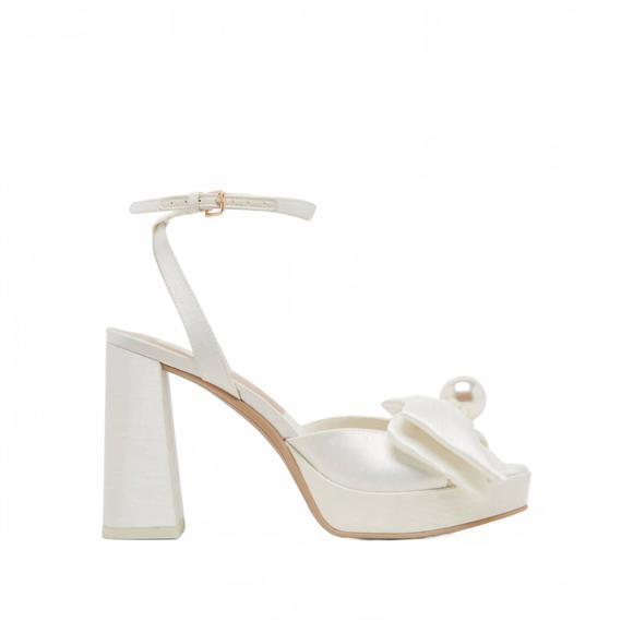 NEW DOLCE VITA women's patton platform pearl heels in ivory satin - Picture 1 of 3
